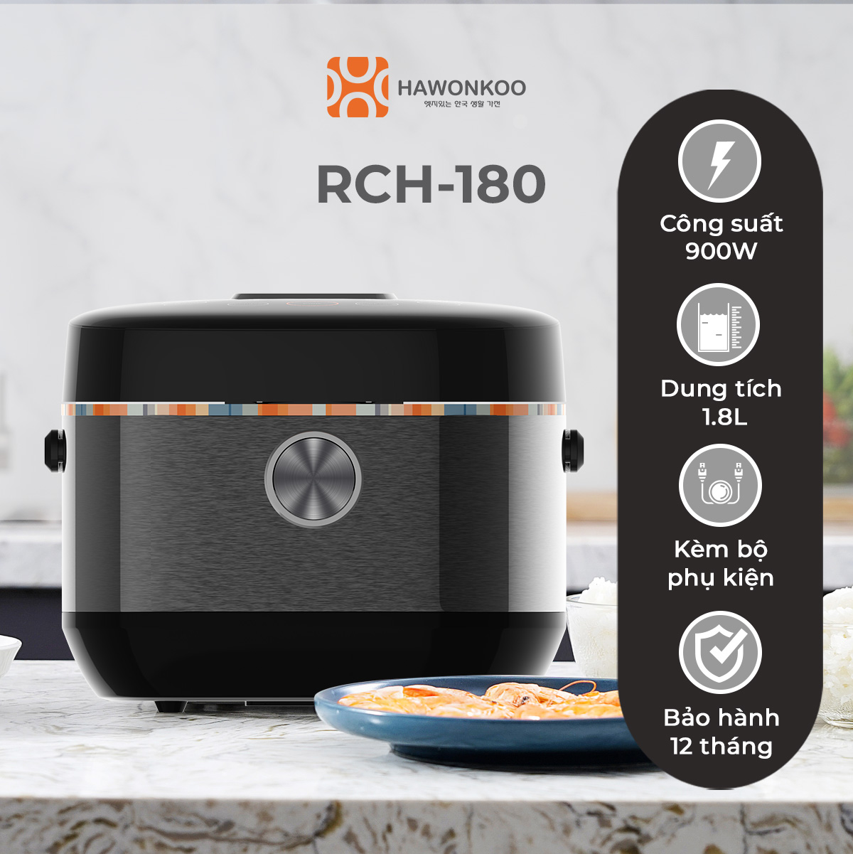 Nồi Cơm Điện Tử HAWONKOO RCH-180 1,8 Lit Nấu Cơm Ngon Hàng Chính Hãng Bảo Hành 12 Tháng - Thương Hiệu Hàn Quốc