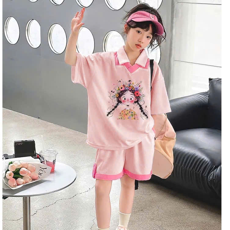 SET BỘ THUN BÉ GÁI CỔ TIM 2 LỚP IN TIM TỪ 12-50KG DỄ THƯƠNG CHO BÉ GÁI