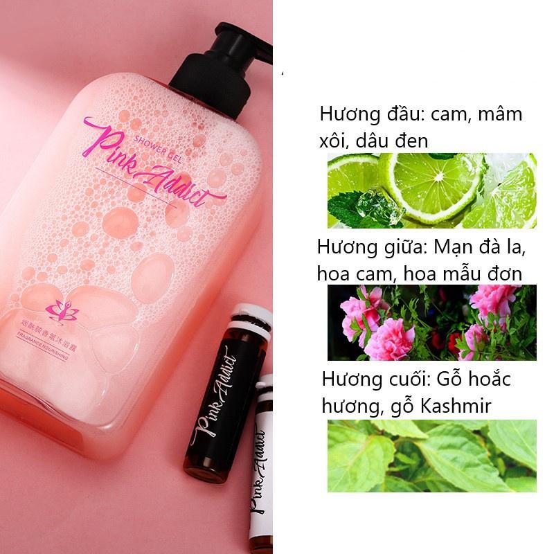 Set Sữa Tắm Nước Hoa Trắng Da Tự Pha Màu PINK ADDICT 420Ml