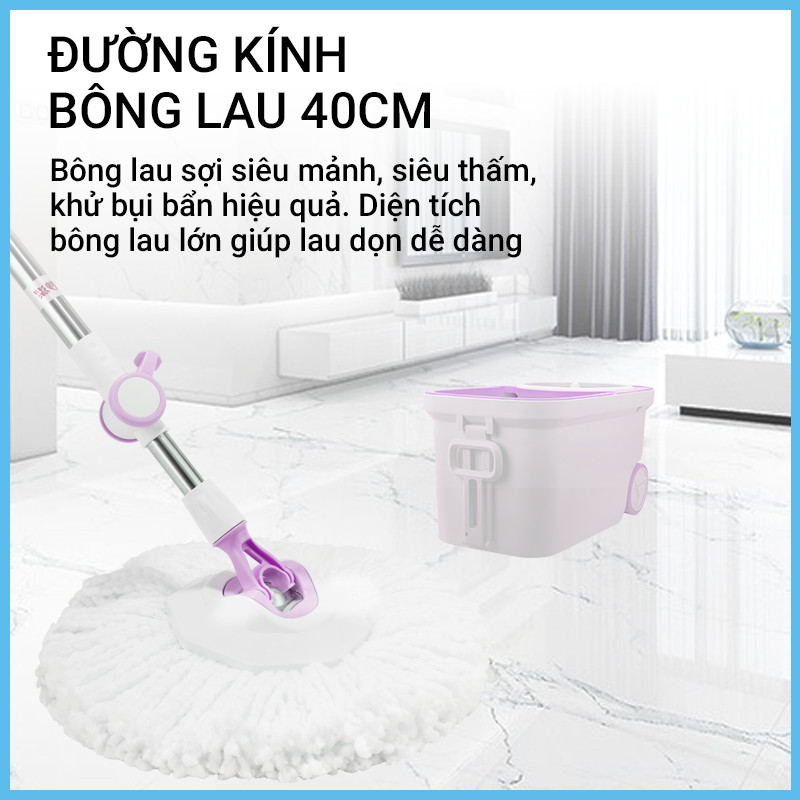 [Tặng bông lau] Cây lau nhà xoay siêu tốc mini MyJae Đài Loan kèm thùng xoay 360 độ thông minh lau sạch nhanh khô