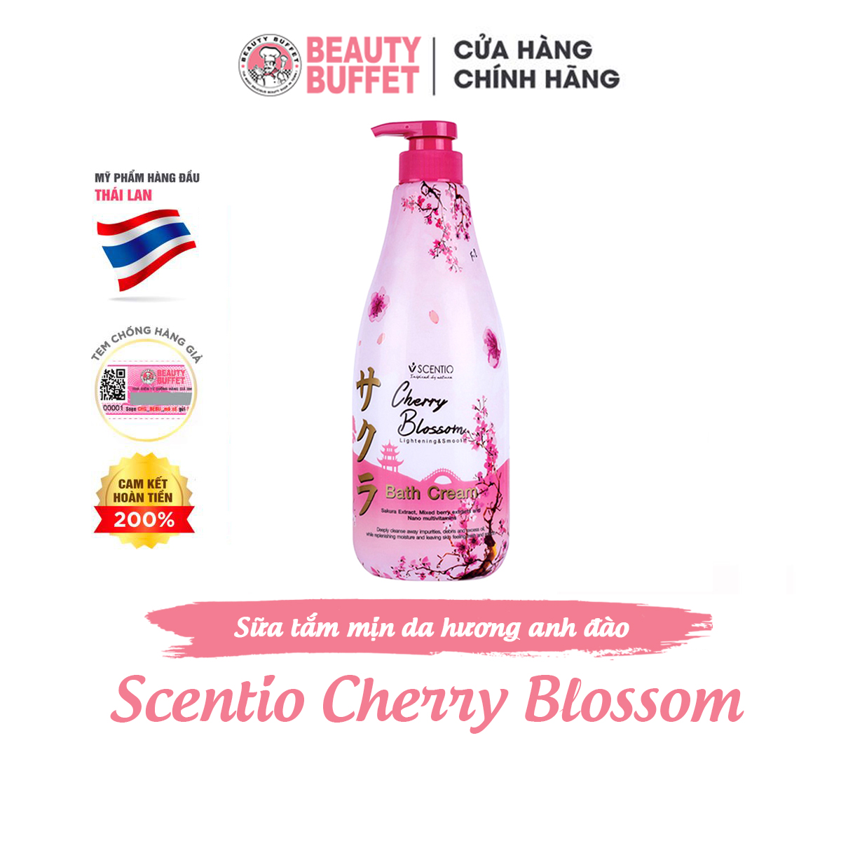 Kem tắm dưỡng ẩm làm sáng và mịn da  Beauty Buffet Scentio Cherry Blossom 700ml