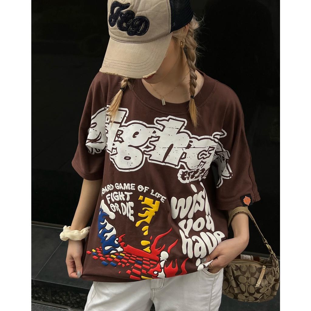 Áo Thun LUDO Tay Lỡ Unisex Nam/Nữ Nâu Cổ Tròn - HIGHCLUB