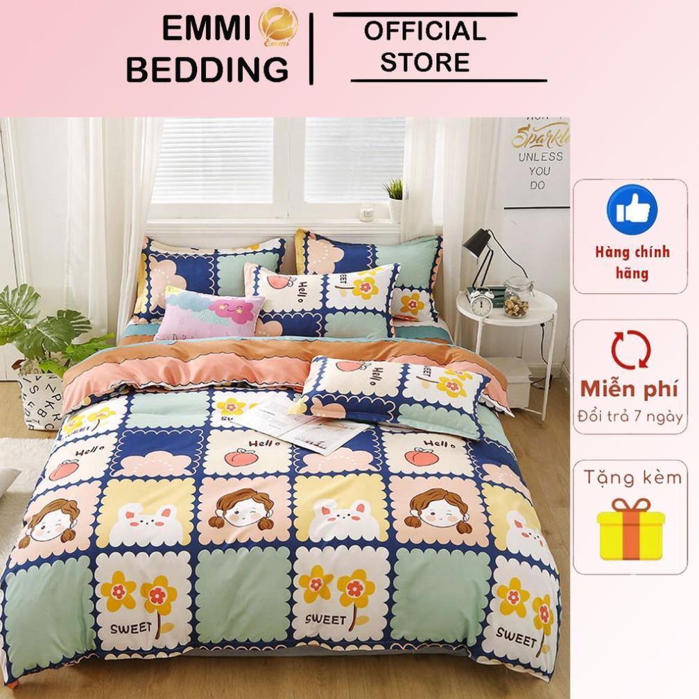 Bộ chăn ga gối cotton poly - mẫu cô gái hello