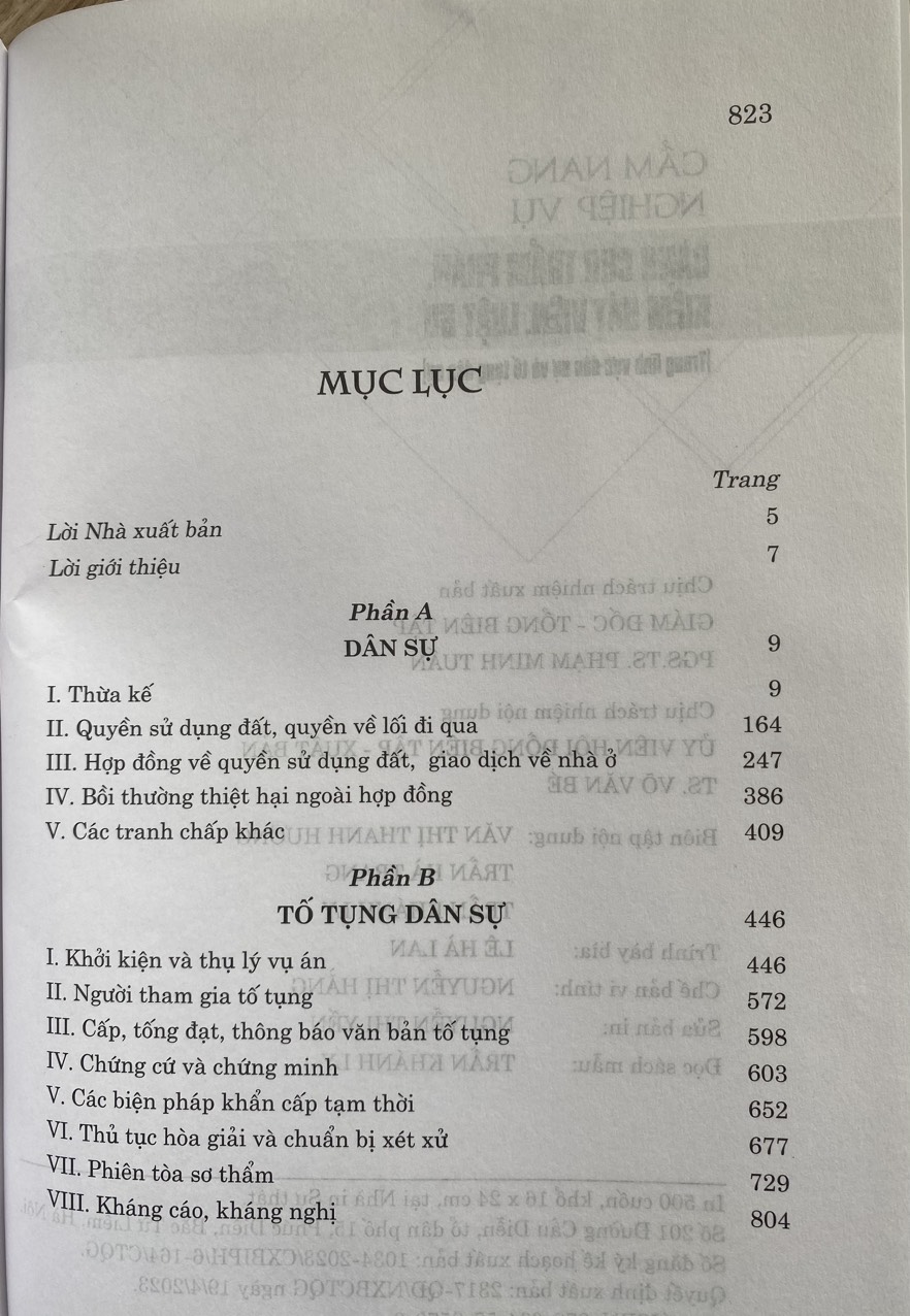 Cẩm Nang Nghiệp Vụ Dành Cho Thẩm Phán, Kiểm Sát Viên, Luật Sư ( Trong lĩnh vực dân sự và tố tụng dân sự) ( Xuất bản lần thứ ba có sửa chữa, bổ sung)