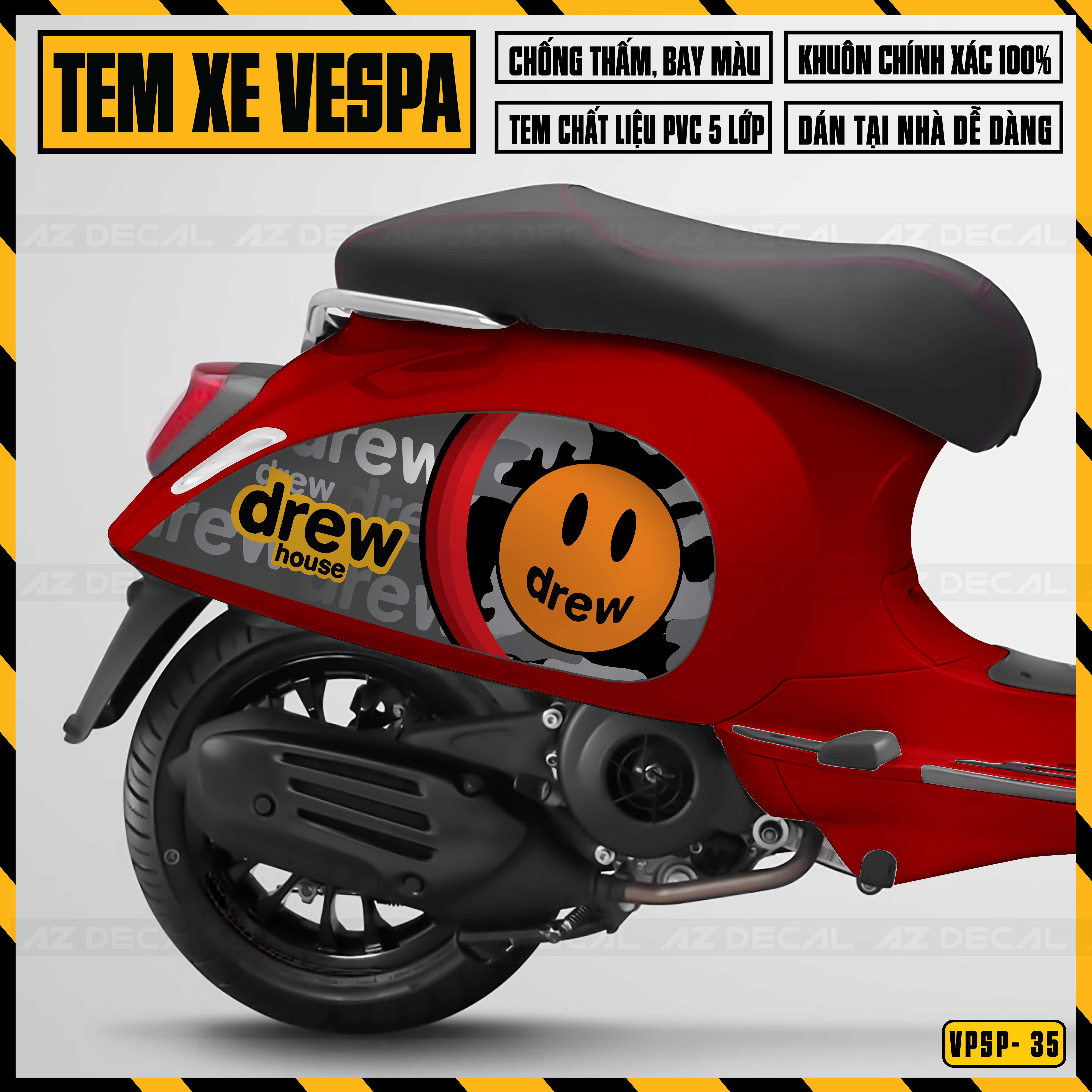 Tem Chế Xe Vespa Sprint / Primavera Phong Cách Drew House | VP35 | Decal Rời Dán Xe Máy Vespa Trang Trí Cắt Khuôn Sẵn Dễ Dán