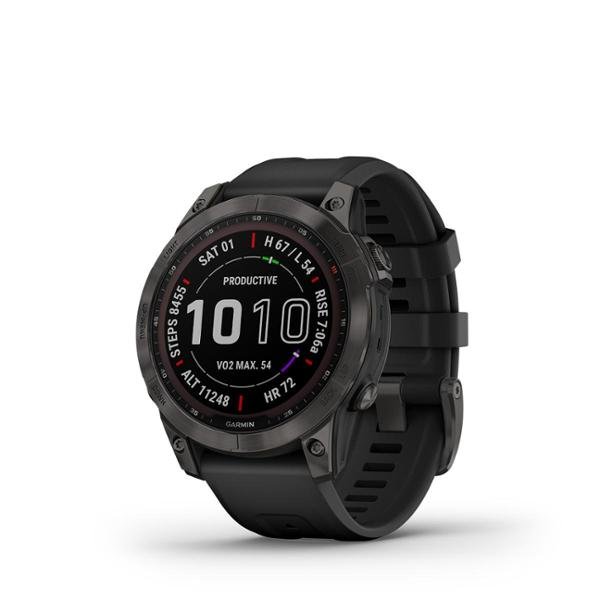 Đồng hồ thông minh fenix 7X, Sapphire, Solar, Màu xám Carbon viền Titanium với dây Silicone, - Hàng Chính Hãng