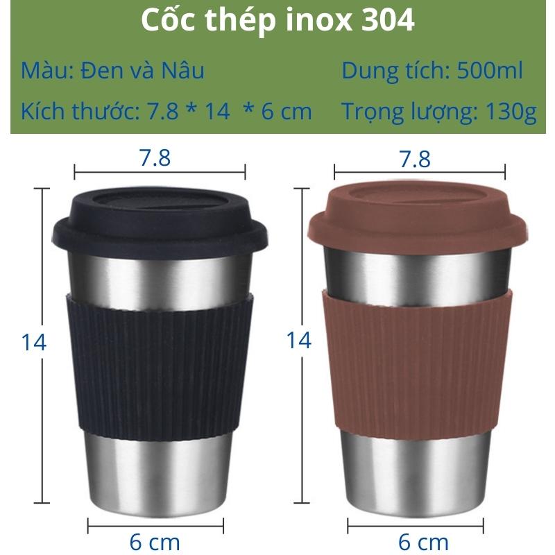 Ly Inox SC02 Dung Tích 500ml Có Miếng Lót Cầm Tay Chống Nóng Lạnh