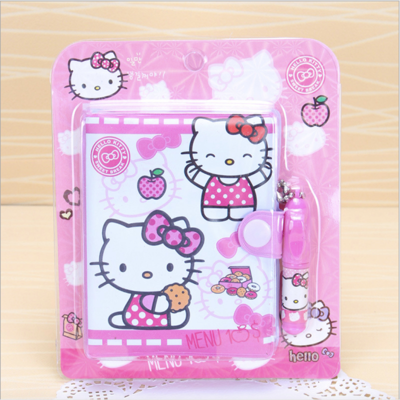 Sổ tay bìa da cartoon cute kèm bút cho bé 84 trang 8x10,5cm - Hello Kitty