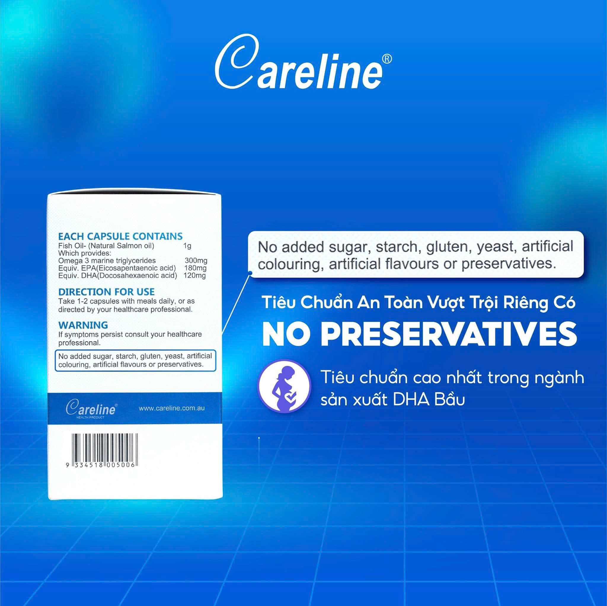 Viên dầu cá bổ sung DHA EPA cho bầu Careline Fish Oil 100 viên phát triển trí não thị giác thai nhi