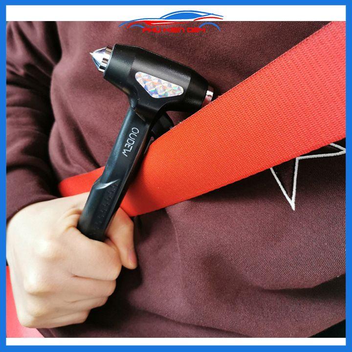 Búa thoát hiểm ô tô hai màu đen/đỏ siêu chắc chắn 2 trong 1 kèm giá treo búa