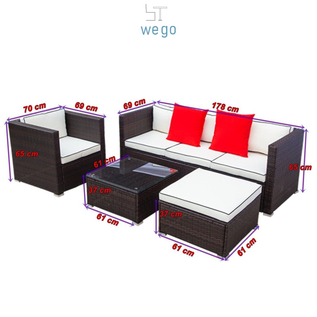 WEGO BỘ SOFA MÂY NHỰA NGOÀI TRỜI/ BỘ SOFA SÂN VƯỜN// Outdoor Furniture Rattan Chair Sofa Set Balcony Table Garden Sofa 3 seater