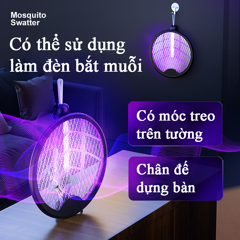 Vợt Muỗi Thông Minh Kiêm Đèn Bắt Muỗi Tự Động 2 Trong 1 Công Suất Lớn 3000V Diệt Muỗi Côn Trùng Hiệu Quả Công Nghệ Bước Sóng Ngắn Ánh Sáng Tím Thu Hút Muỗi Pin Lithium Siêu Trâu