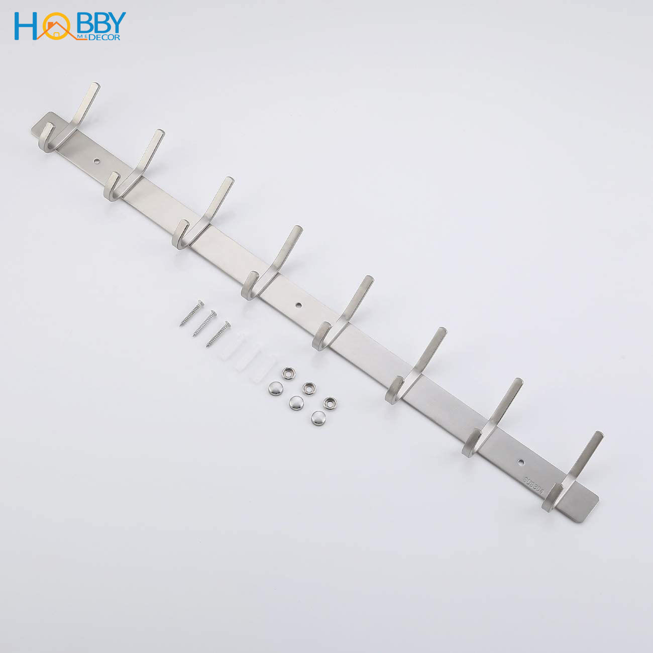 Thanh treo đồ dùng nhà bếp, Móc treo quần áo  8 chấu Inox 304 xước không rỉ sét khoan tường - HOBBY  8TV137