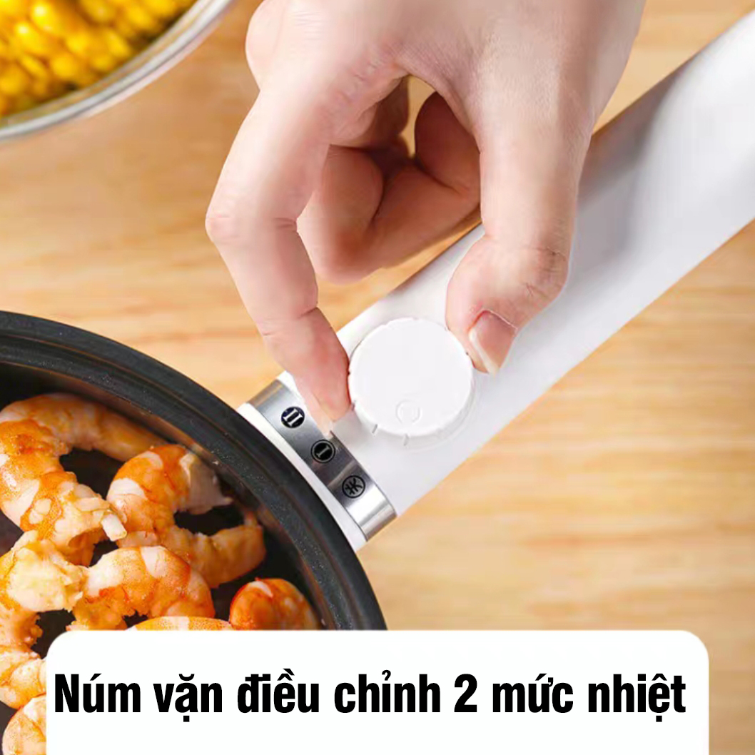 Nồi lẩu điện mini đa năng công suất 600W dung tích 1.5chống dính ca nấu mì nồi hấp trứng