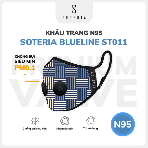 Khẩu trang thời trang Soteria Blueline ST011 - N95 lọc hơn 99% bụi mịn 0.1 micro