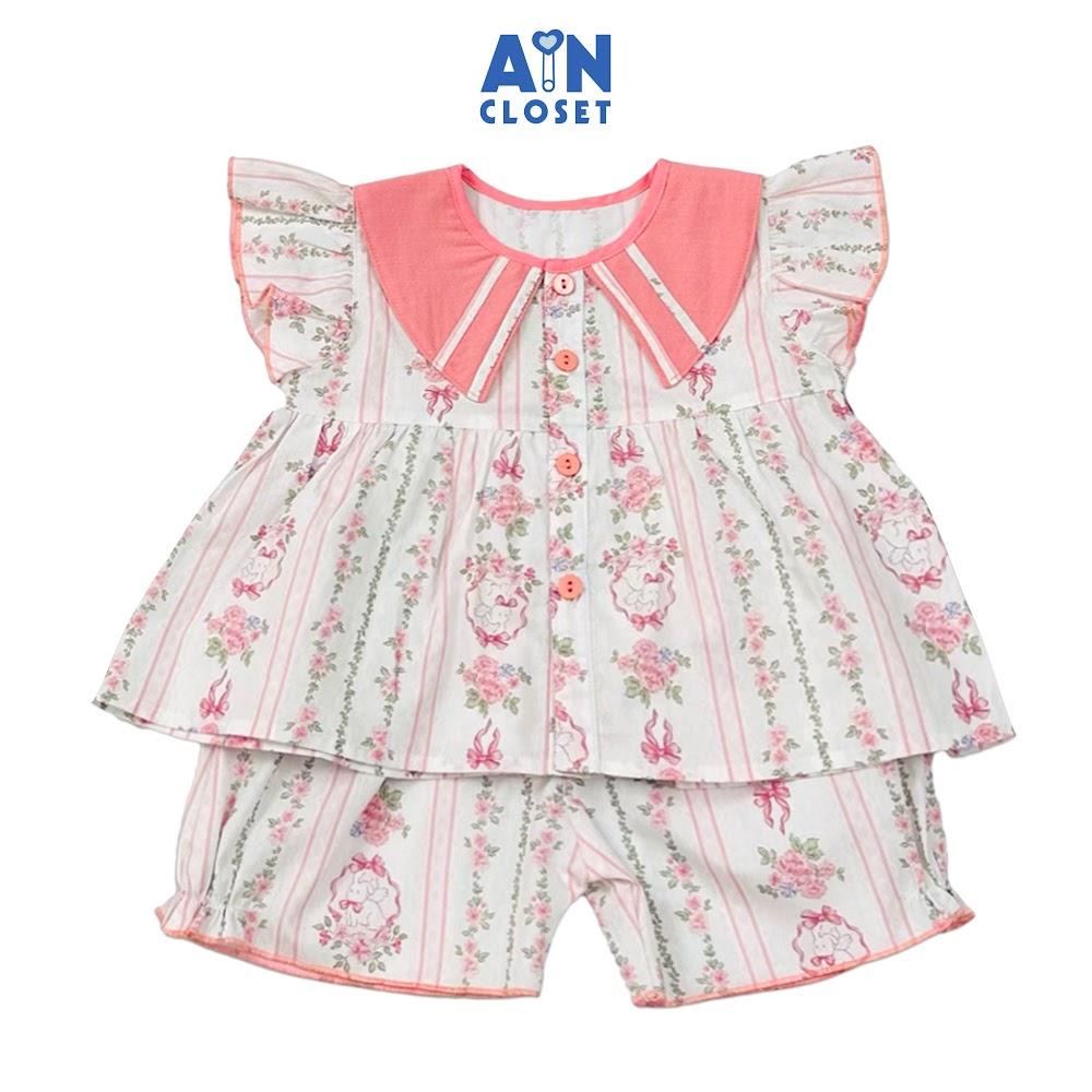 Bộ quần áo Ngắn bé gái họa tiết Kẻ Thỏ Hồng Cotton - AICDBGWANDAL - AIN Closet
