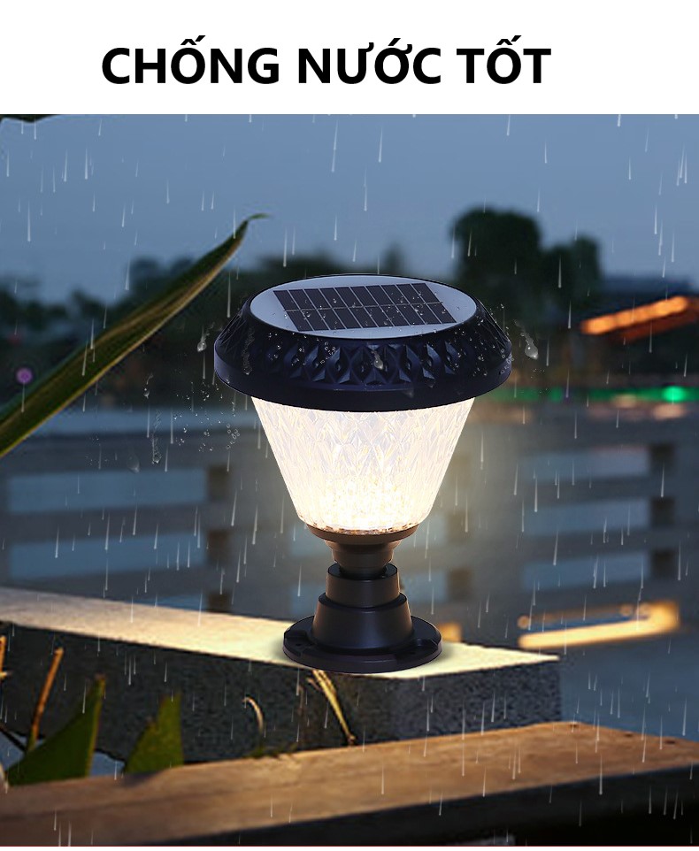 Đèn trụ cổng, sân vườn năng lượng mặt trời 7 màu