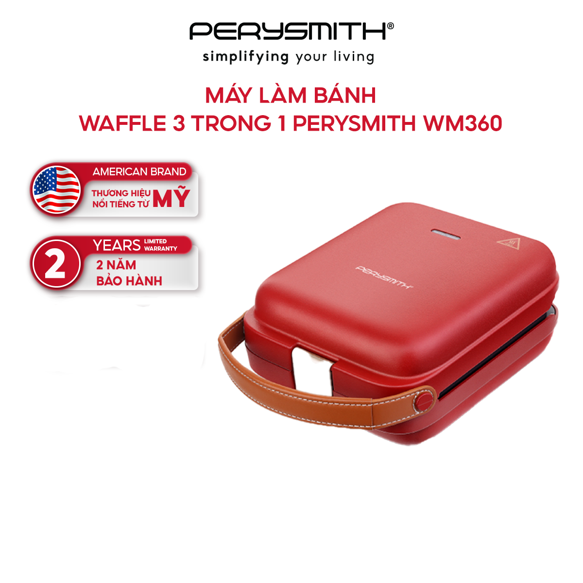 Máy làm bánh Waffle 3 trong 1 PerySmith WM360 - Hàng chính hãng