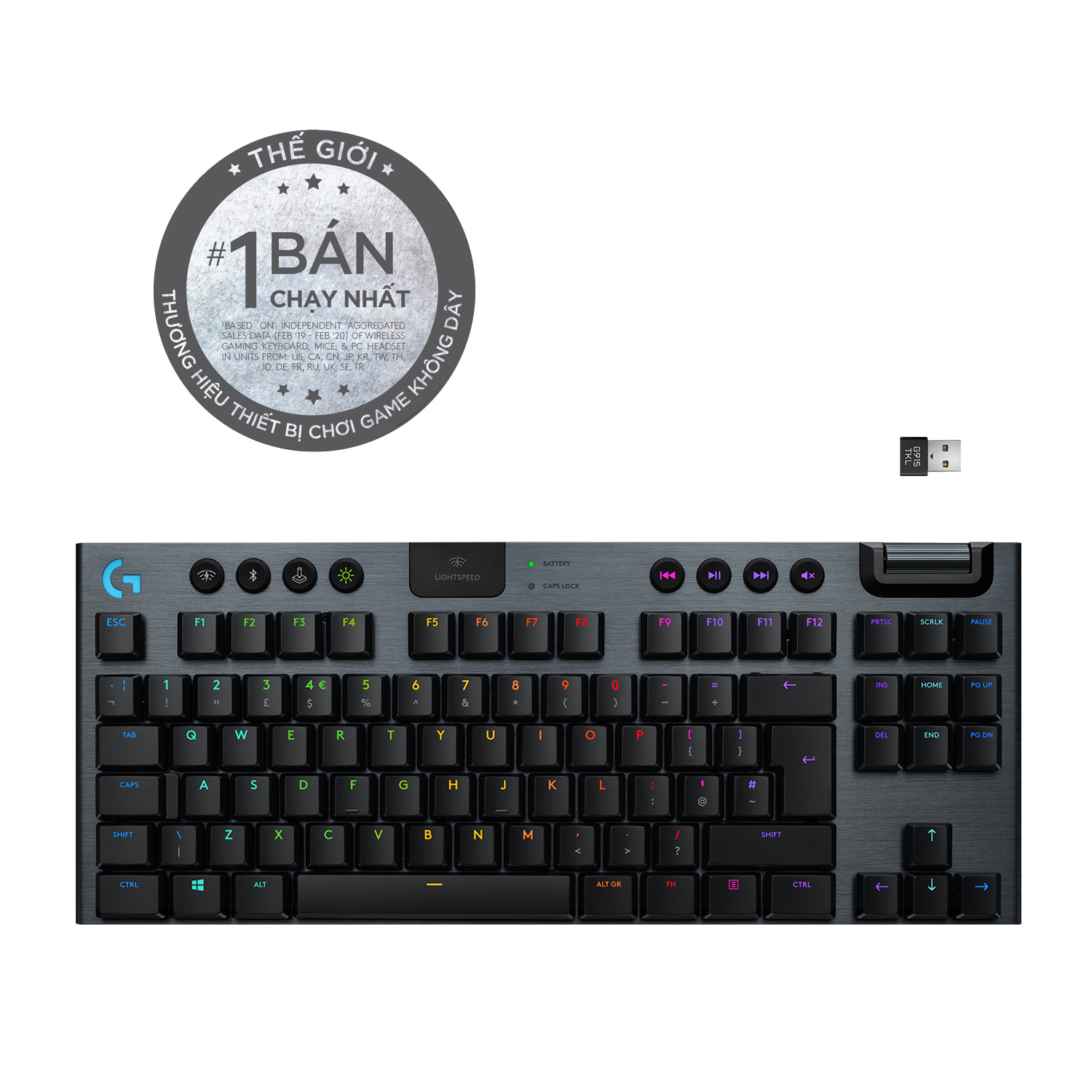 Bàn phím game cơ học không dây Lightspeed Logitech G913 TKL - Không phím số, 3 loại switch cấu hình thấp, Bluetooth/USB, RGB Lightsync - Hàng chính hãng