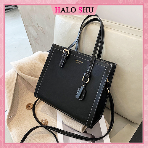 Túi xách nữ, túi công sở size 26 phù hợp đi học, đi làm HALO SHU mã KN0010 màu đen trắng
