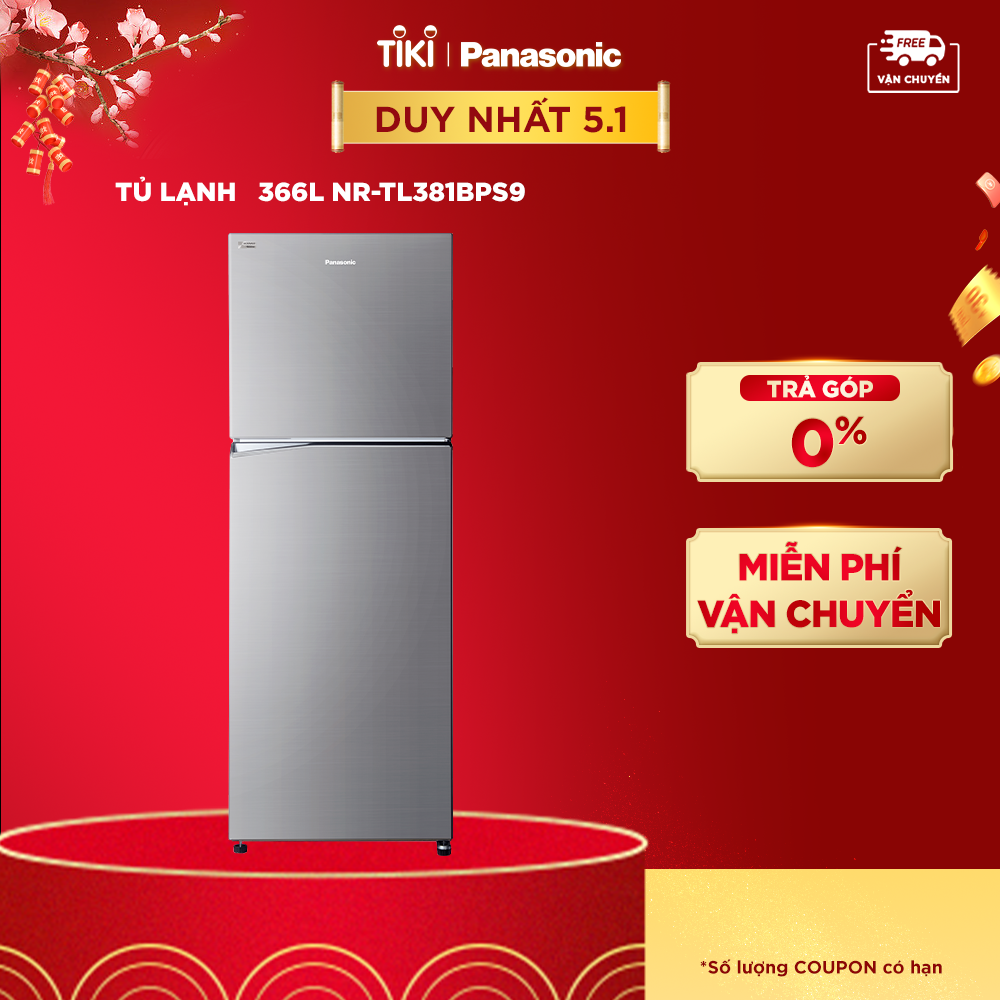 Tủ lạnh Panasonic 2 cánh ngăn đá trên NR-TL381BPS9 - Dung tích 366L - Hàng chính hãng - Giao hàng toàn quốc