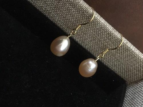 Bông tai ngọc trai sức sống mới - ngọc trai tự nhiên thật 100% - màu vàng hồng sang chảnh - dáng giọt nước siêu yêu