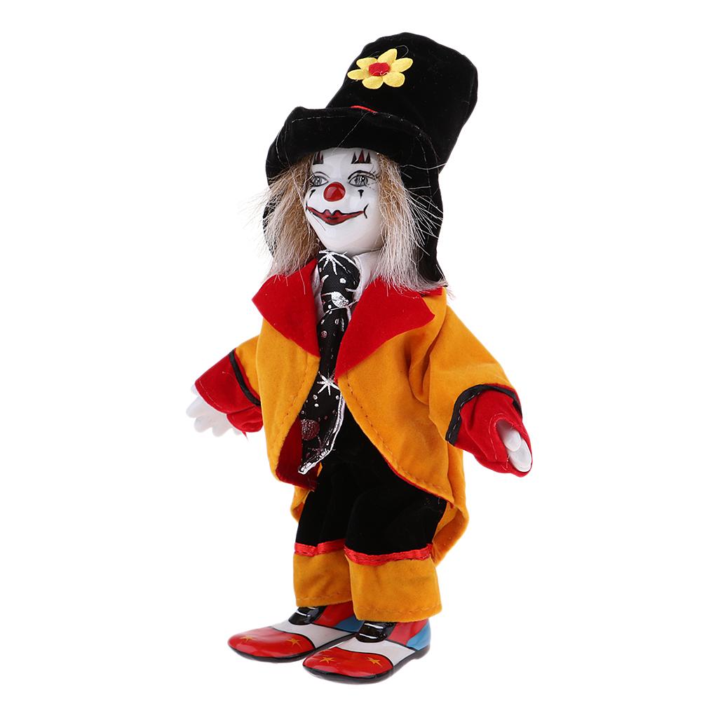 18cm Porcelain Clown Doll with Beautiful Outfit and Ceramic Face, Gift for Clown Lover or Doll Collector, Halloween Props, Home Office Decor