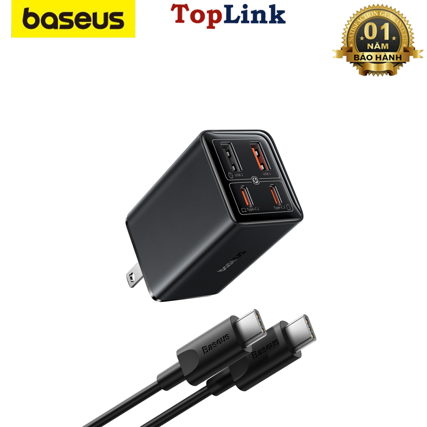 Củ Sạc Nhanh Cho I-Phone, LapTop Baseus 65w GaN6 Pro Quick Charger 2C + 2U Tặng Cáp 100w 1m - Hàng chính hãng