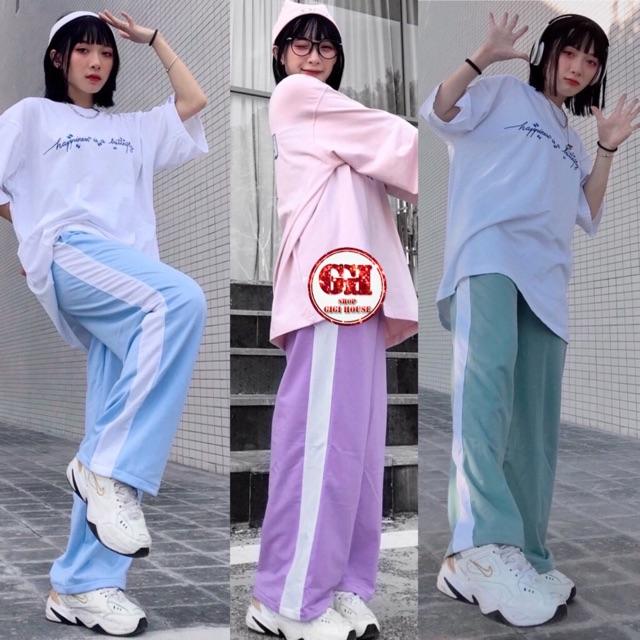 Quần Dài Nữ 1 Sọc Ống Rộng Dáng Suông 4 Màu Pastel Unisex Ulzzang