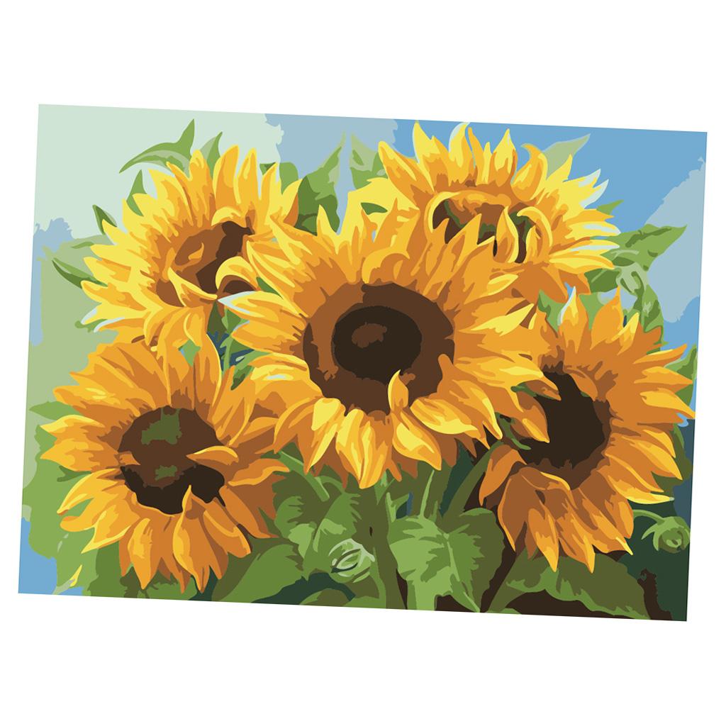 2 Set Oil Painting Paint by Number Kits for Kids Adults - Cats and Sunflower