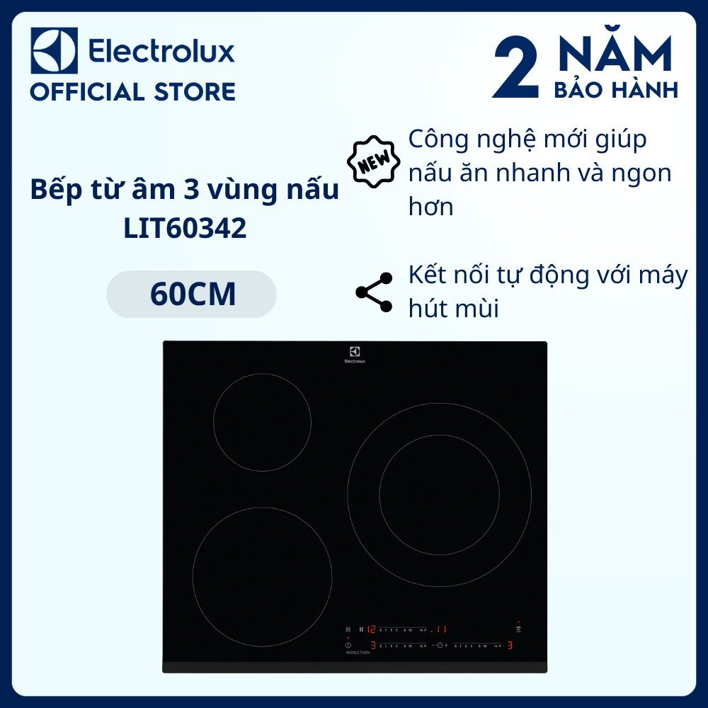 Bếp từ âm Electrolux 3 vùng nấu 60cm LIT60342, Gia tăng nhiệt nhanh, Chức năng hẹn giờ