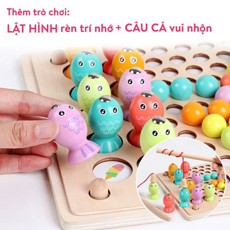 Đồ Chơi Câu Cá, Xếp Hình, Lật Hình, Gắp Hạt Kèm Bát, Đồ Chơi Montessori Giúp Bé Phát Triển Trí Tuệ