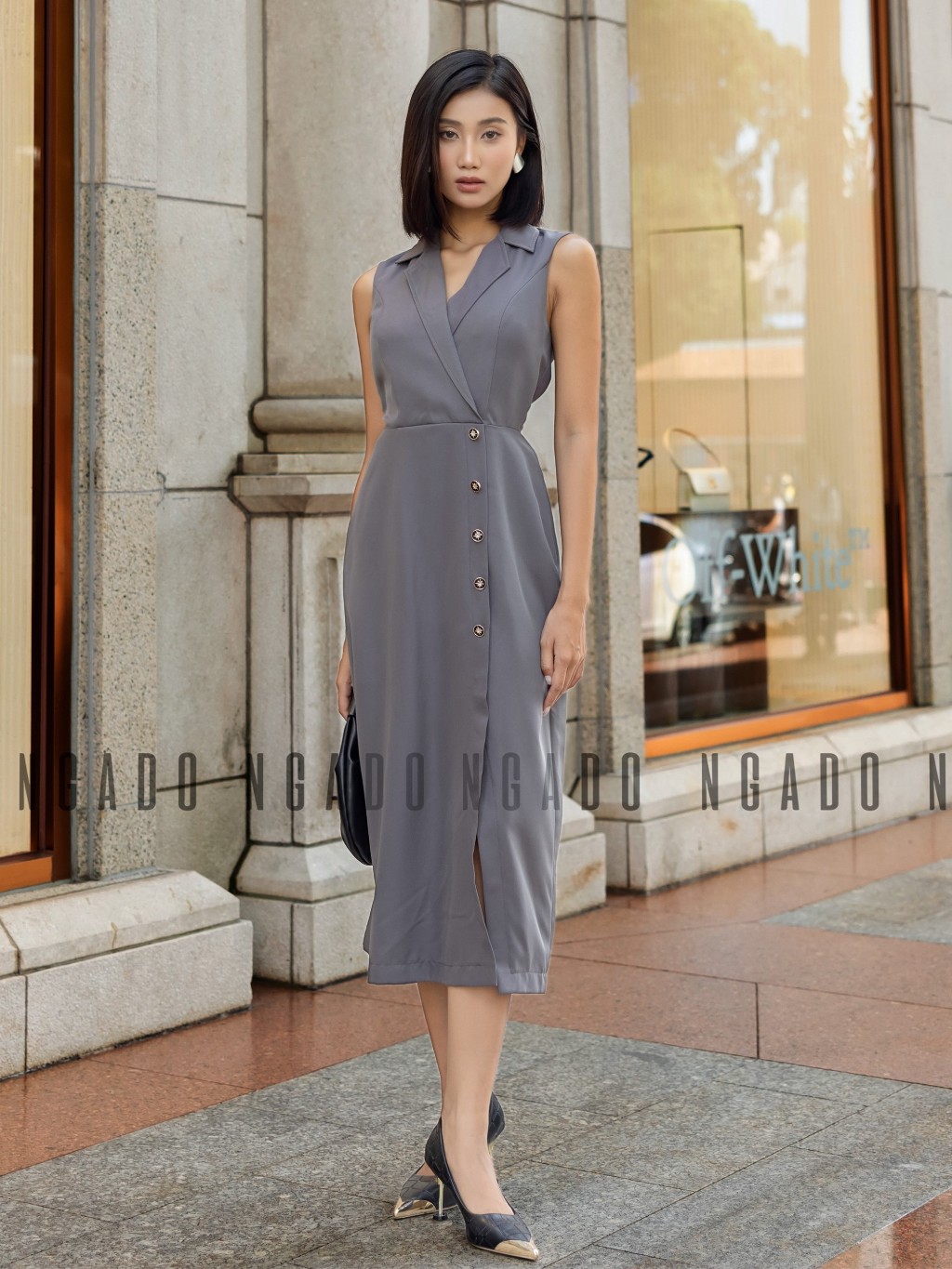Đầm xám cổ vest NGADO, Đồ công sở, Đầm dự tiệc