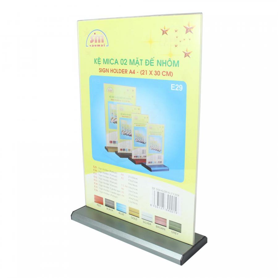 Kệ 2 Mặt Mica SM E35 Đế Nhôm A4 Ngang (Kt: 30cm x 21cm