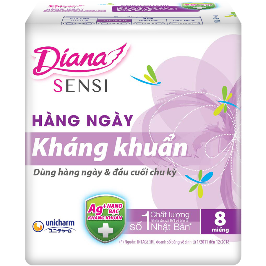 Combo 6 Băng Vệ Sinh Diana Daily Sensi Siêu Thấm Kháng Khuẩn (Gói 8 Miếng)