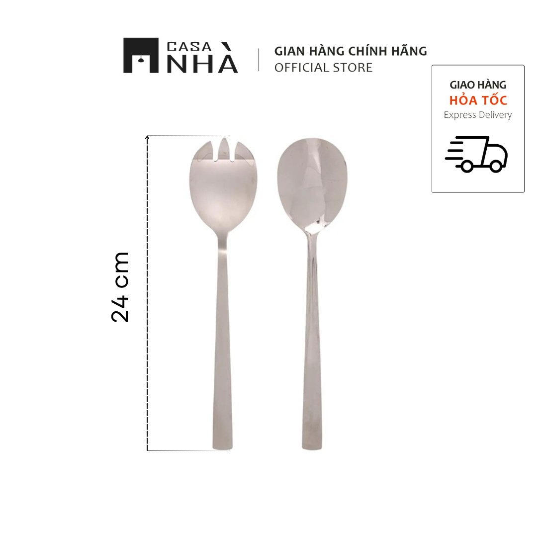 Bộ thìa nĩa trộn salad bằng thép không gỉ 24cm x 5cm - DARTH - OLYMPE