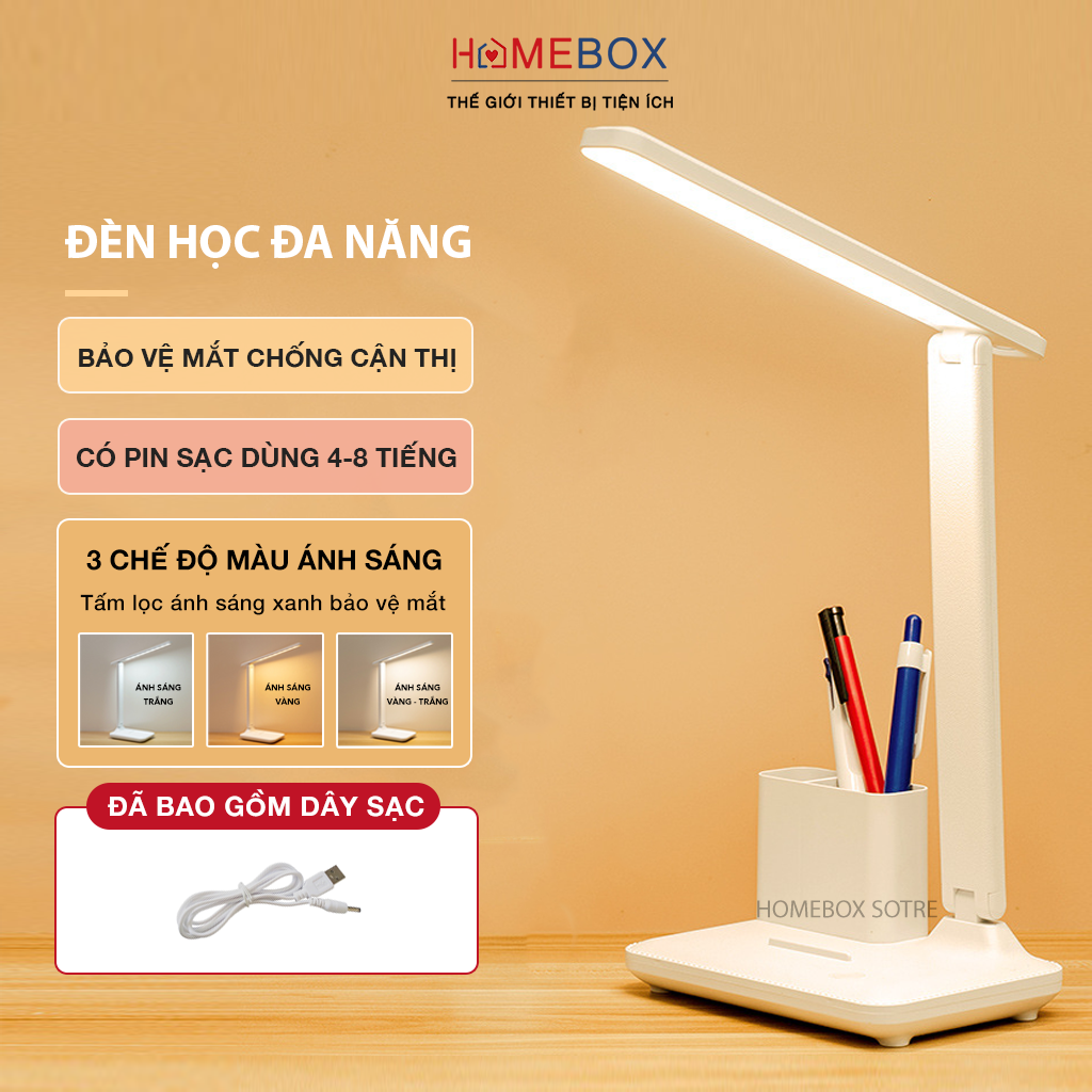 Đèn Bàn Học LED USB Di Động Cao Cấp Có Thể Gấp Gọn, Đèn Học Để Bàn  03 Chế Độ Ánh Sáng Vàng Bảo Vệ Mắt Chống Cận Thị, Cảm Ứng Có Pin Tích Điện