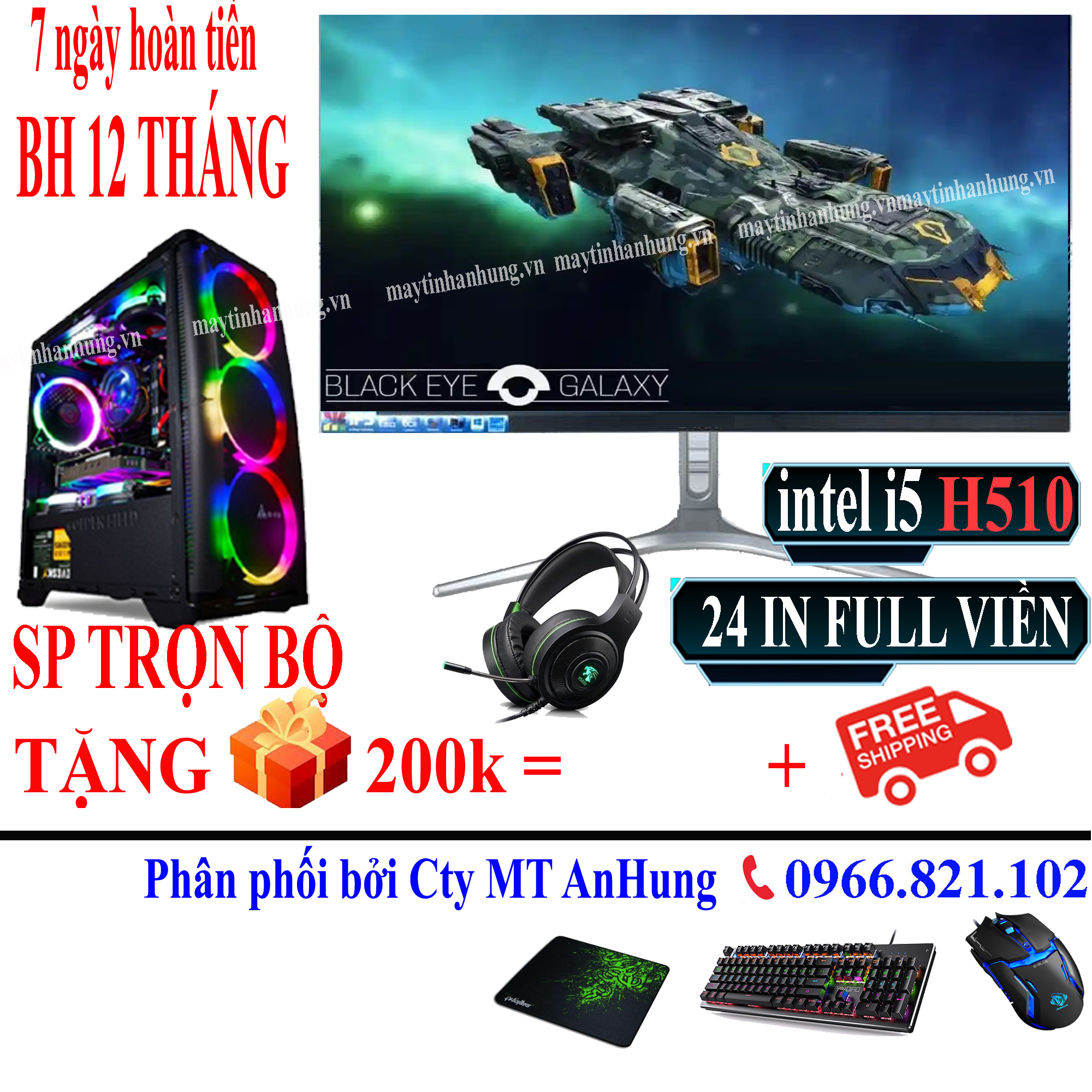 Hình ảnh Bộ máy tính để bàn chơi Game VLimited đời cao i3 10100f/8G/ SSD/HDD/VGA/24inch sản phẩm trọn bộ - Hàng chính hãng