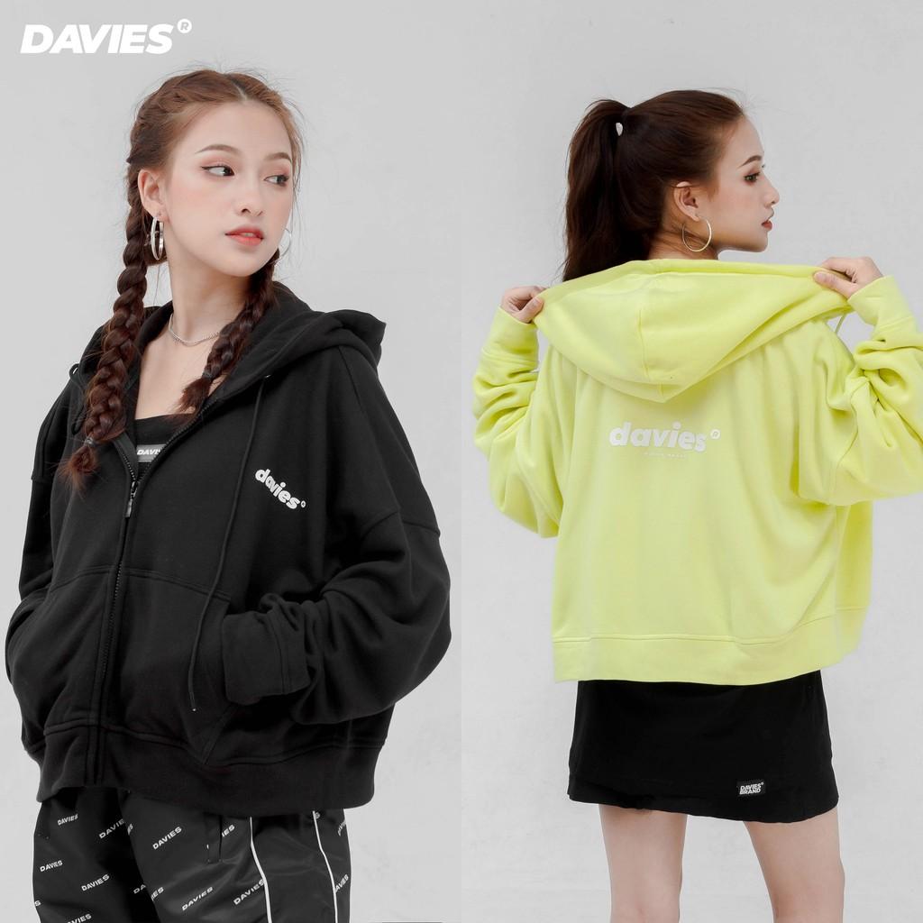 DAVIES - Áo khoác hoodie zip croptop nữ form rộng - Basic Zip Hoodie. - L