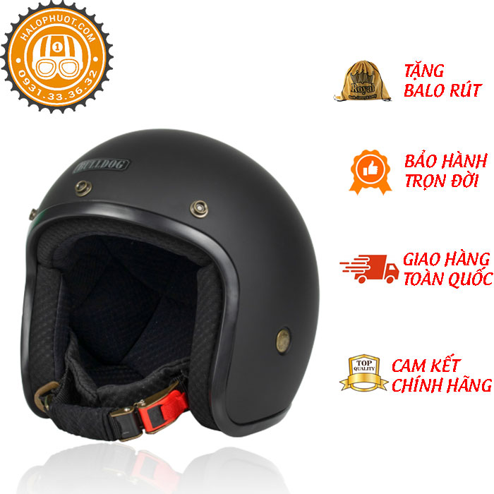 Mũ bảo hiểm 3/4 Bulldog Bravo Chính hãng - Logo thêu may trong nón