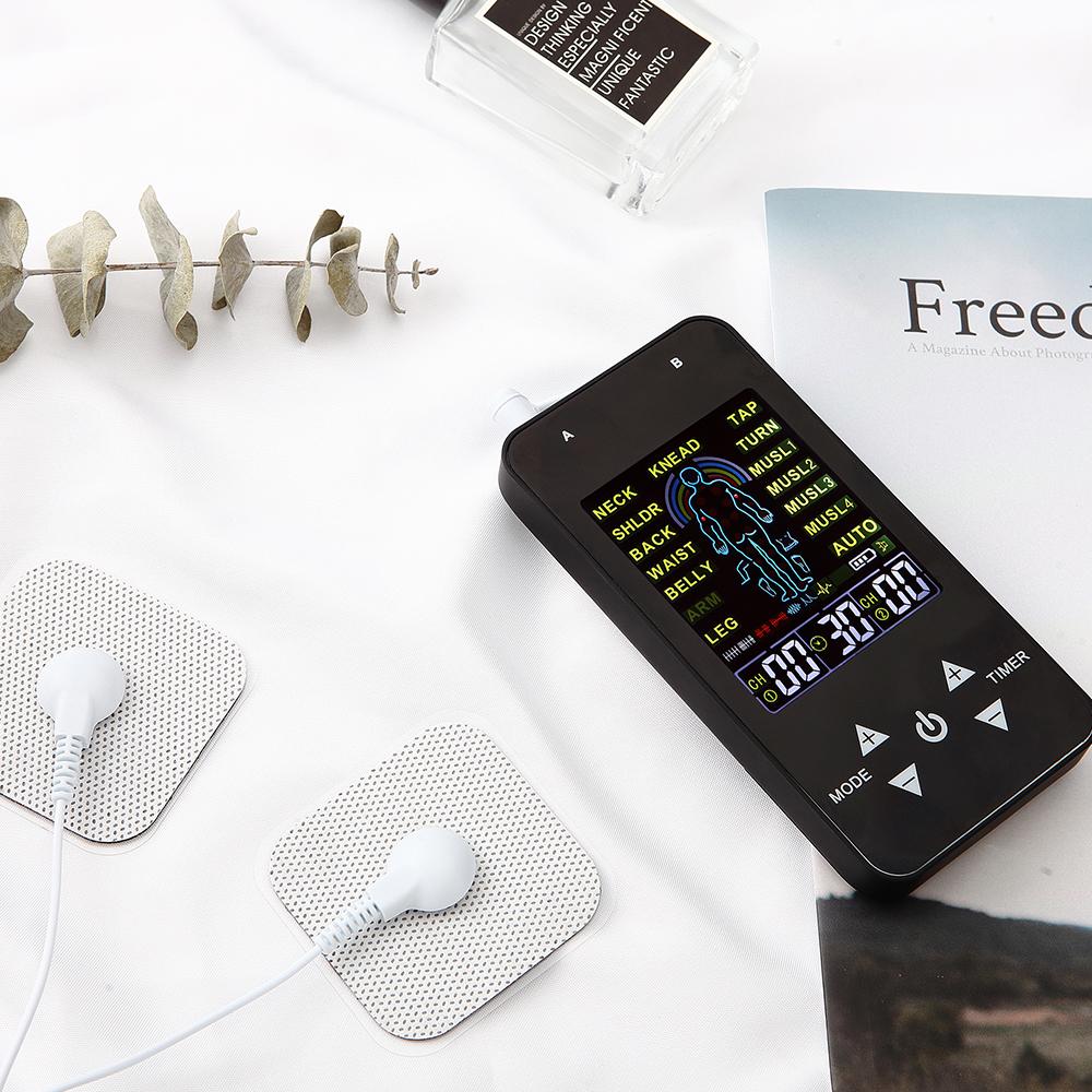 Compact Dual-Channel Pulse Massager TENS&EMS Muscle Stimulator Unit 15 Massage Modes 40 Strength Levels Adjustable Timer