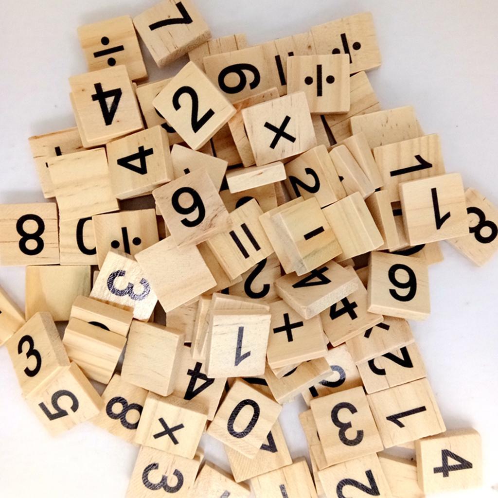 200 Pieces Wood Number Letters Tile Puzzle Blocks for Scrapbooking DIY Kids Crafts Game Toys