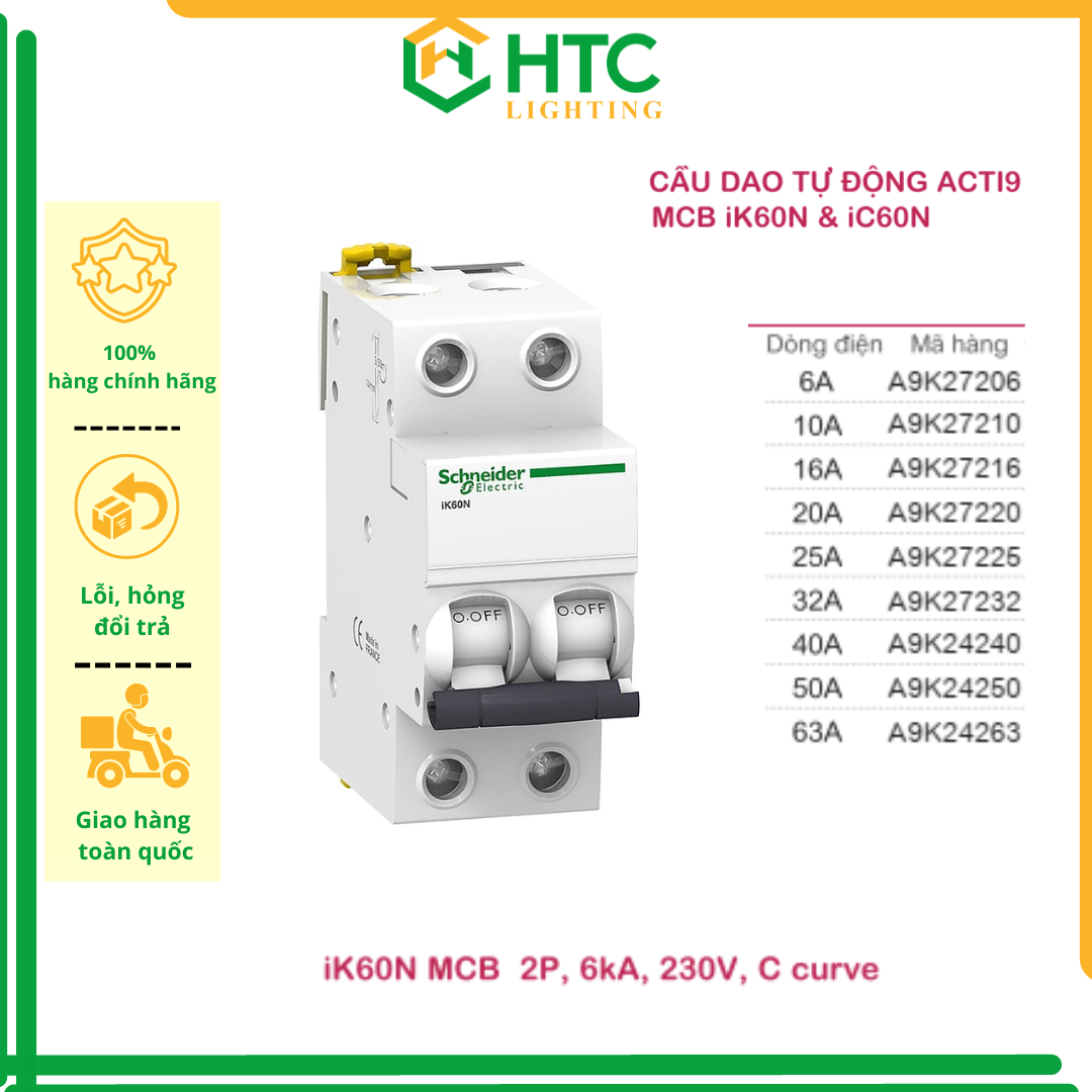 Cầu dao / Aptomat tự động MCB Acti9 IK60N 2P 6kA 230V
