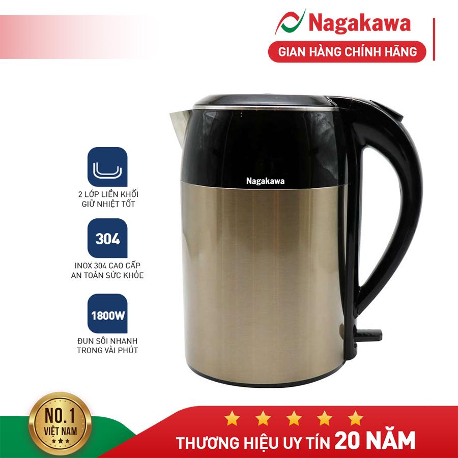 Ấm siêu tốc Nagakawa NAG0315 (Đen/Đỏ/Đồng) dung tích 1.8L hàng chính hãng