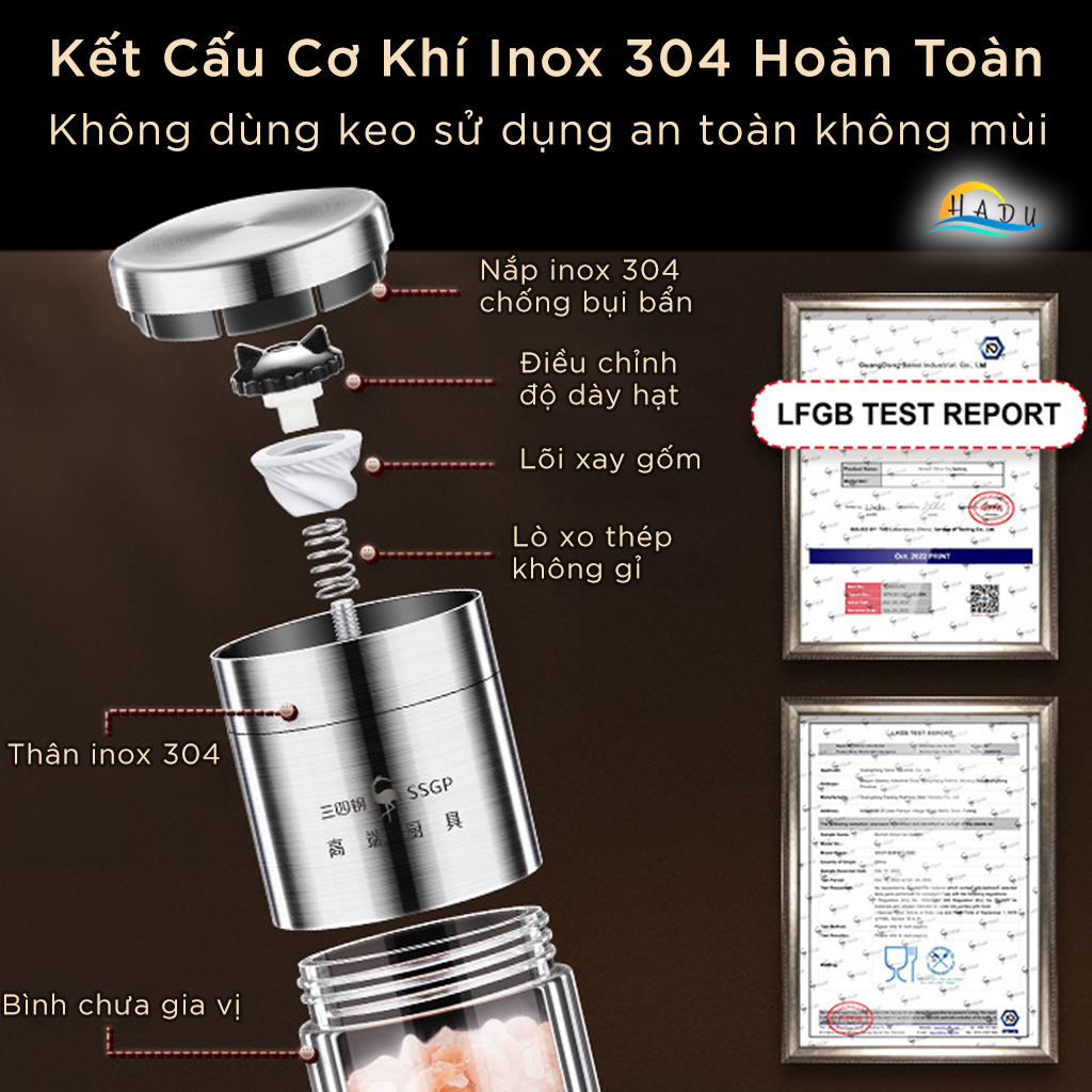 Xay Tiêu Cầm Tay Inox Kiểu Nhật Bản Hút Nam Châm Thông Minh Cao Cấp Đạt Chất Lượng LFGB Đức SSGP