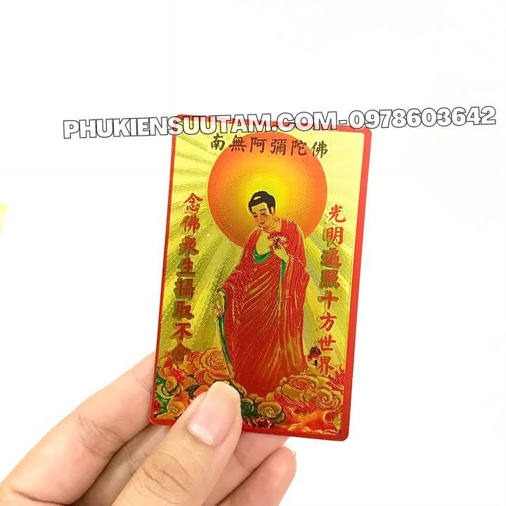 Thẻ Kim Bài Nam Mô A Di Đà Phật, kích thước: 8.3cmx5.3cmx0.2cm, màu: vàng - SP005753