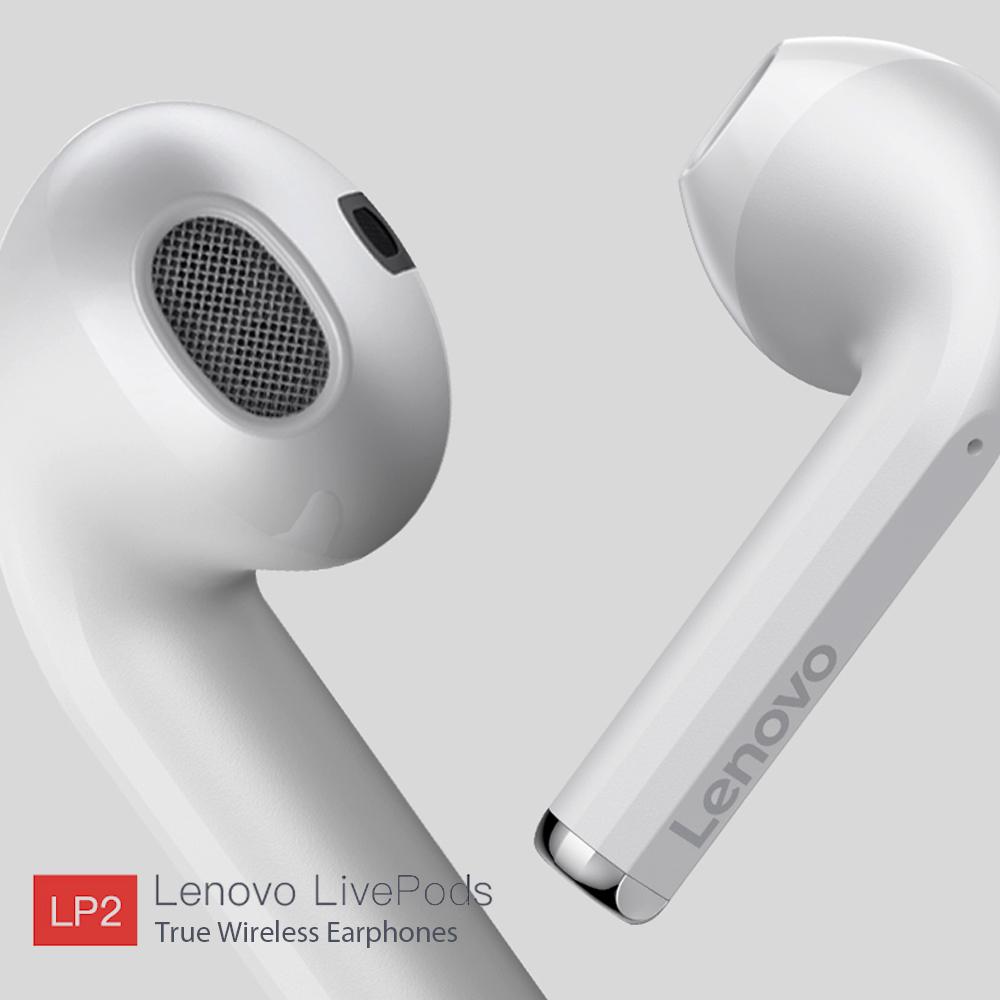 Lenovo LivePods LP2 Headphones BT 5.0 TWS Stereo Earphones with CVC&ENC Noise Reduction AAC IPX5 Waterproof 10mm Dynamic