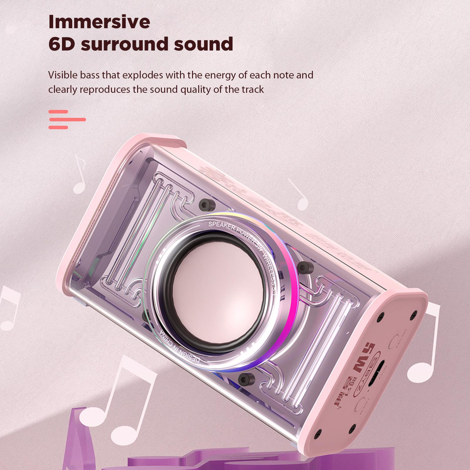 Loa âm nhạc mecha trong suốt K07 Bluetooth 5.0 USB không dây loa âm thanh 3 LED Modes 600mah cho bữa tiệc Color: Pink