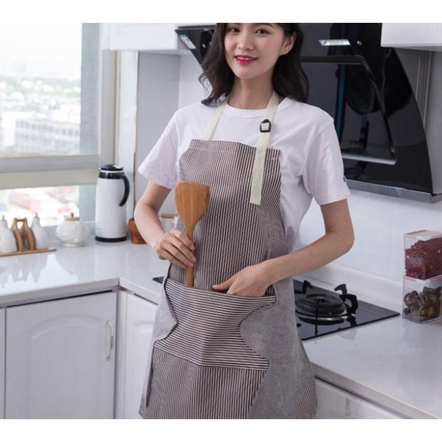 Tạp dề kẻ hoa có khăn lau tay bên hông, tạp dề chống thấm nước