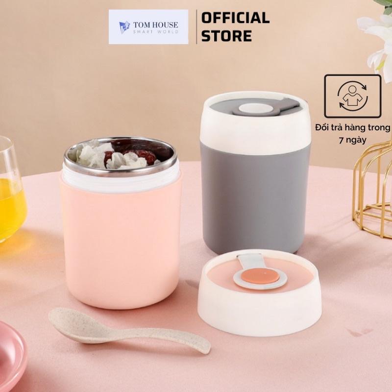 Cốc Đựng Canh Inox 304 Kèm Muỗng Riêng, Hộp Đựng Cháo Canh Soup Bền Đẹp Có Tay Xách Nắp Đậy